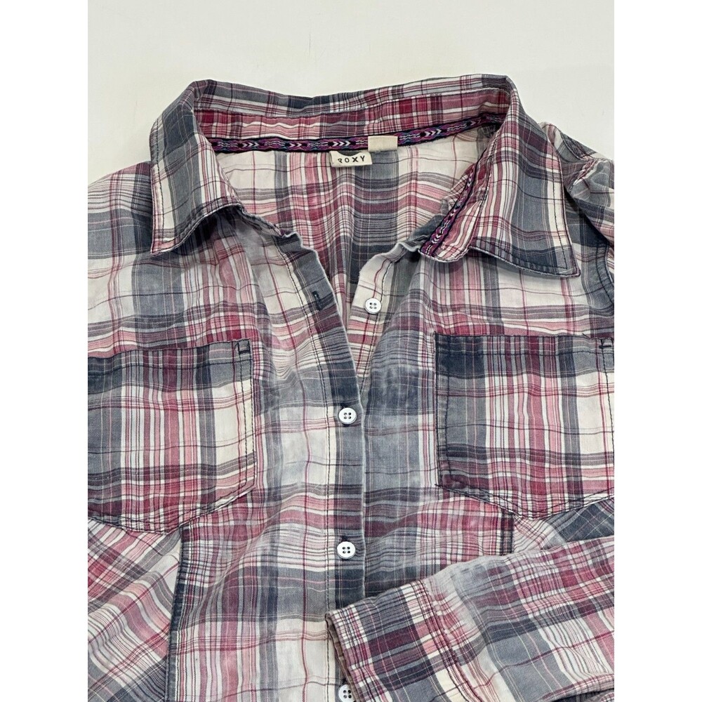 Roxy Women's Long Sleeve Button Up Plaid Dress Shirt, Size M